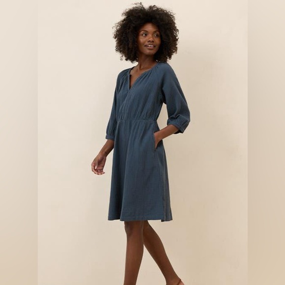 Pact Dresses & Skirts - Pact Organic Cotton Double Gauze Coastal Knee Midi Dress Pockets Size Large